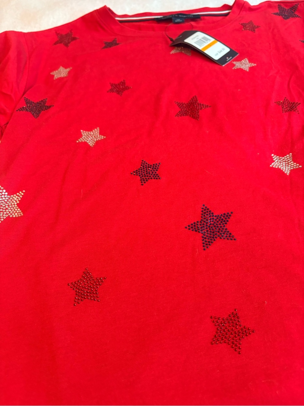 Tommy Hilfiger Red Short-Sleeve Tee with Sparkle Stars - Picture 3 of 6
